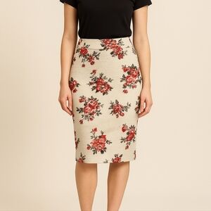 Floral Print Skirt - Red and Cream
